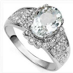 STUNNING 2.207 CARAT AQUAMARINE & GENUINE DIAMOND PLATINUM OVER 0.925 STERLING SILVER RING