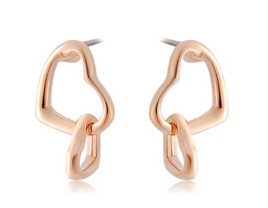 RED APPLE 18K RGP Alloy Dual-heart Earrings (Gold)