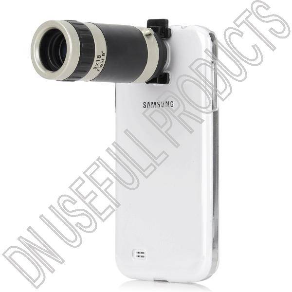 8X Magnification + Plastic Back Case for Samsung Galaxy S4 / i9500 - Black + Silver + Transparent
