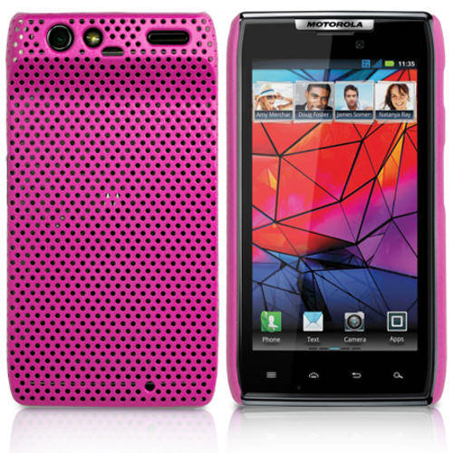 Mesh Hard Back Rubber Case for Motorola Droid Razr (Pink)