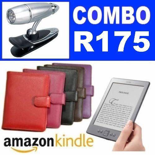 Magnetic Book Type Flip Case Cover Pouch for Amazon Kindle 4 / Touch / Fire + LED Reading Lamp