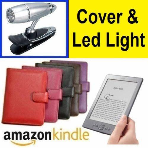 Magnetic Book Type Flip Case Cover Pouch for Amazon Kindle 4 + LED Reading Lamp