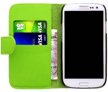 PU Leather Wallet Flip Case for Samsung Galaxy S3 i9300 (Green) + Screen Protector + Stylus