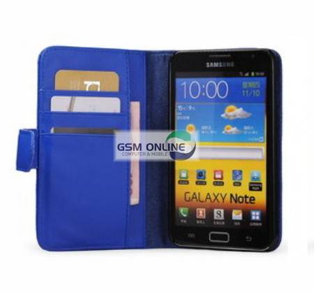 PU Leather Wallet Flip Case for Samsung Galaxy Note i9220 / N7000 (Blue) + Screen Protector + Stylus