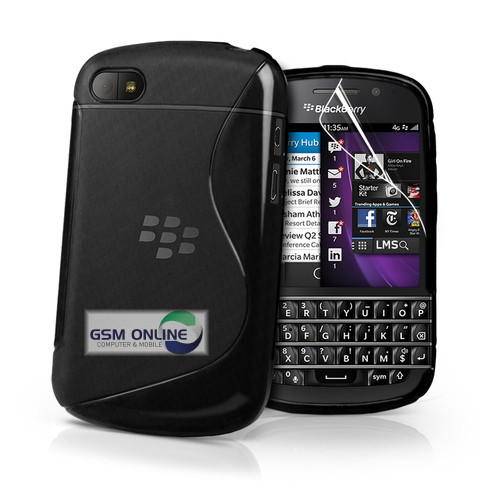 S-Line Gel Case Cover for Blackberry Q10 (Black) + Screen Protector
