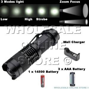 Rechargeable Cree Swat Tactical Optical Zoom LED Flashlight Torch 220 lumens