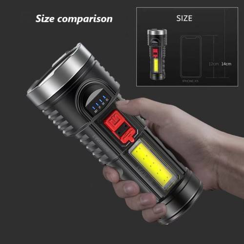 USB Rechargeable Flashlight with Side Light Battery Display