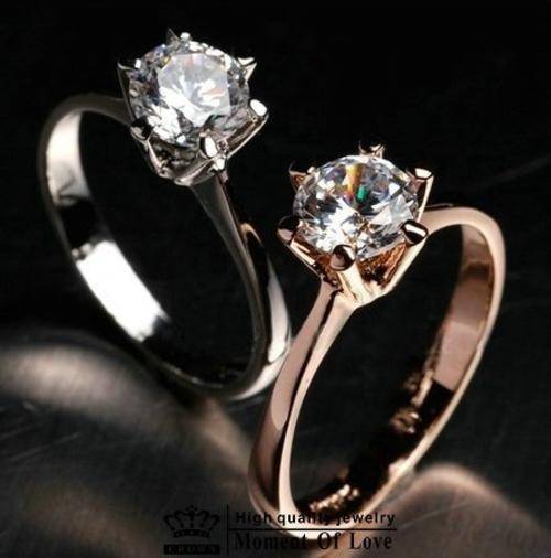 18K Gold Plated Classic design 1 carat 6mm simulated diamond wedding rings for women