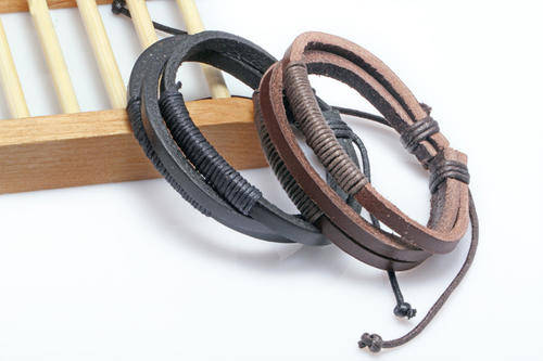 Multilayer Weave Genuine Leather Wrap Bracelet for Men (2 pieces)