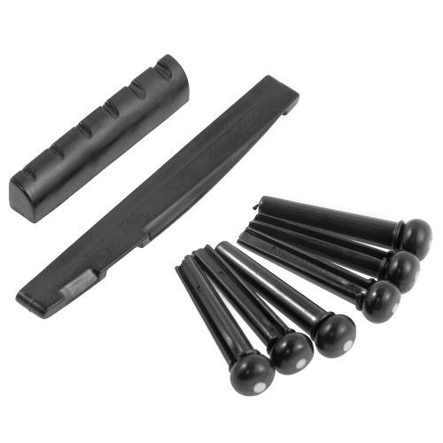 Guitar Bridge, Pins, Saddle, Black (Ships Immediately)