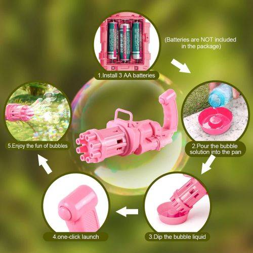 Gatling 8 Hole Bubble Machine Bubble Gun - Pink