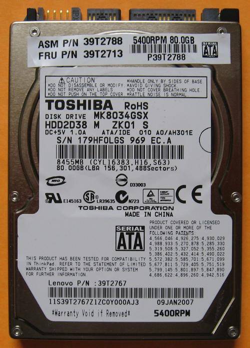 TOSHIBA MQ01ABD100 Toshiba HDD 2.5" SATA 5400RPM 80gb Laptop Hard Drive