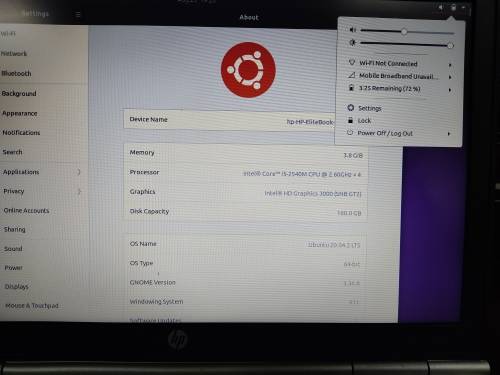 HP Elitebook 2560p Intel Core i5**4GB ram**OS Ubuntu**OS running from usb**160GB HDD**No DVD rom**