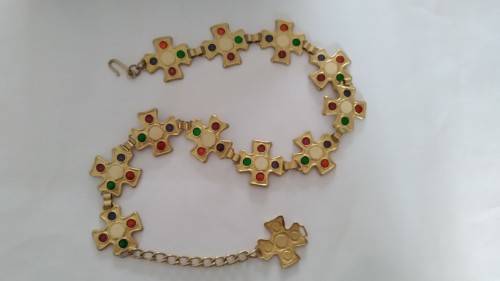 Light Metal Chain belt with glass/enamel inlay