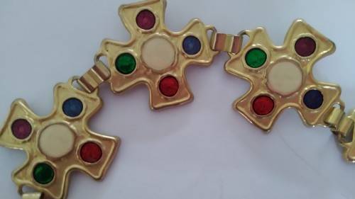 Light Metal Chain belt with glass/enamel inlay