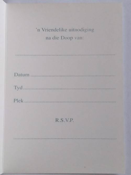 Doop uitnodiging en kaart : 16cm x 10.5cm
