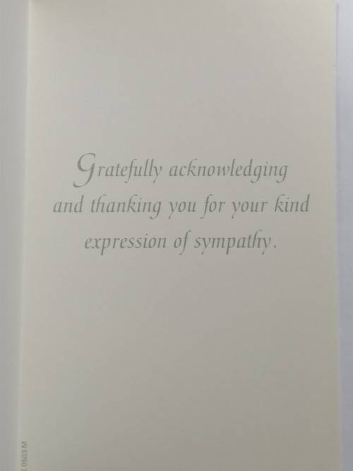 Clearance Sale - Thank You Sympathy Card +  Envelope  13.5cm x 8cm