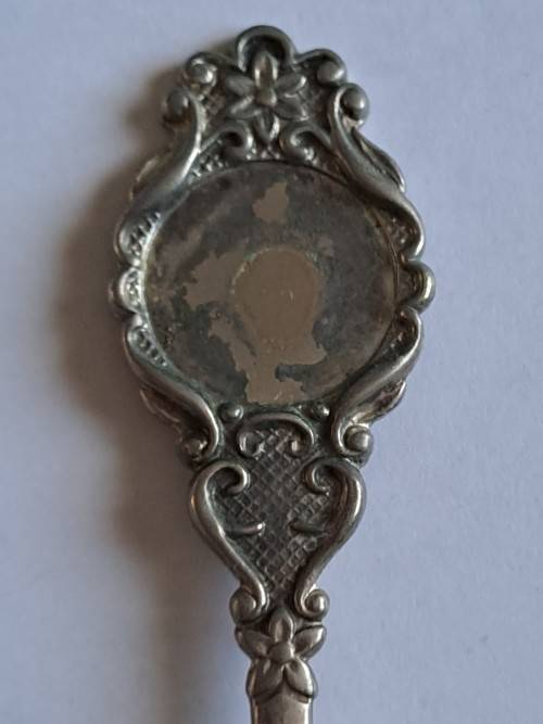 Vintage souvenir spoon -Blank plaque -  Flower indent -  Perfection silver plated - New Zealand