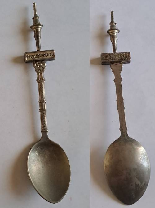 Vintage souvenir spoon - Skytower - New Zealand -  silver plated (?)