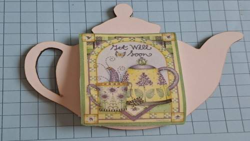 Tea pot magnet with 2  `decorative` teabags attached  - `Get well soon