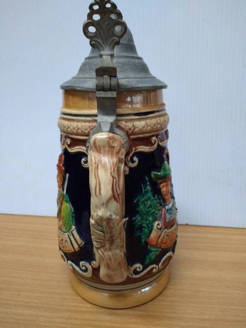 Vintage Jäger and Dirnd`l Stein with Pewter Lid