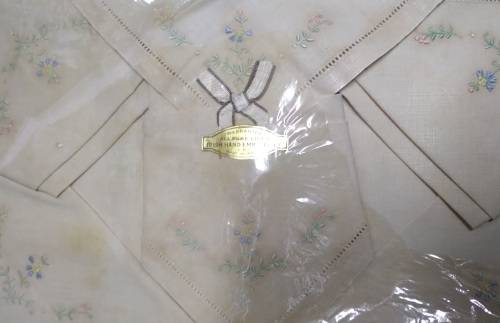 Warranted All Pure Linen Irish Hand Embroidery Napkins Set (6)