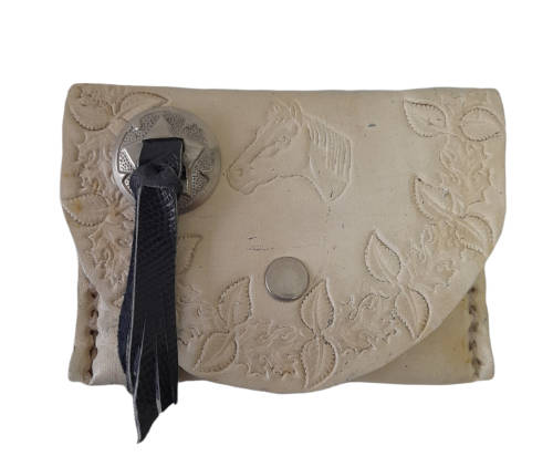 White Leather Wallet with Horse and Leaves Imprint