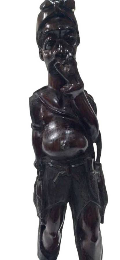 African Wooden Carving - Fisherman, Smoking (QC1165)