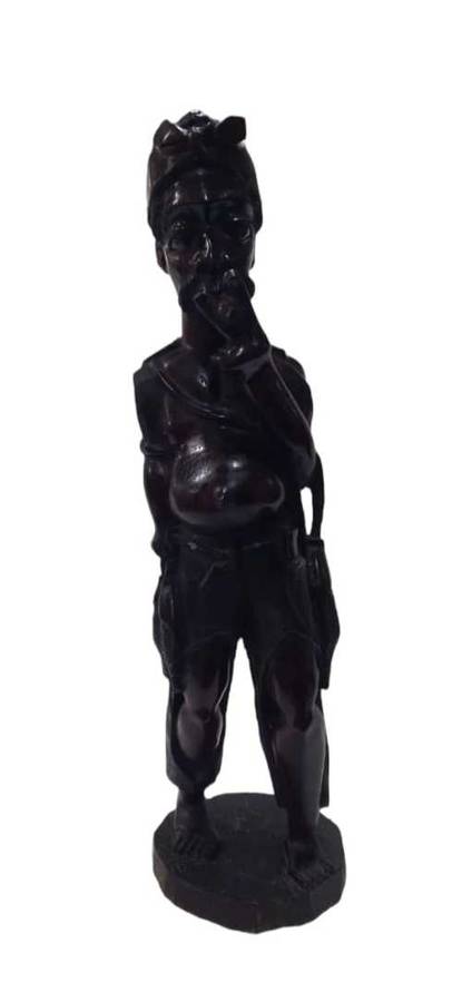 African Wooden Carving - Fisherman, Smoking (QC1165)