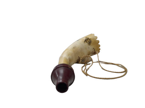 Decorative Powder Horn with Carved Rim 