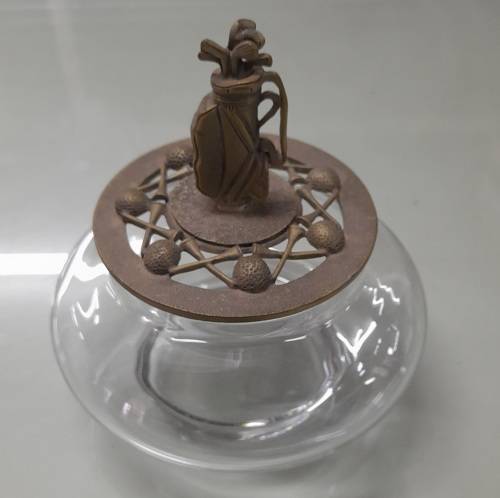 Princess House Pewter Golf Bag and Clubs  Sculpture 1991 On A Glass Jar