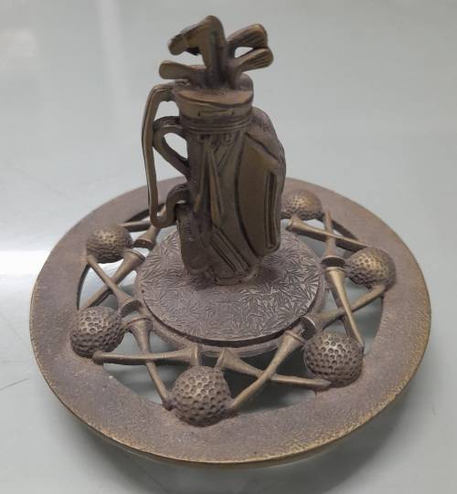 Princess House Pewter Golf Bag and Clubs  Sculpture 1991 On A Glass Jar