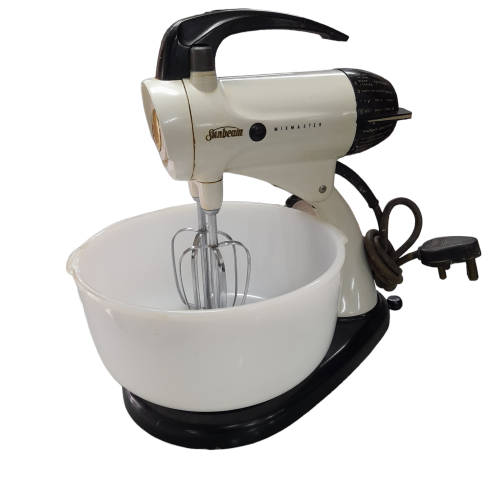 Vintage Sunbeam Mixmaster, Mixer Attachments, Milk Glass Bowl