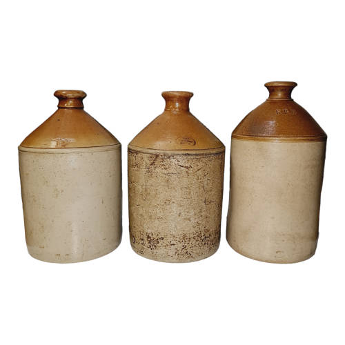 Two vintage one gallon stoneware `Vereeniging` ginger beer jars.