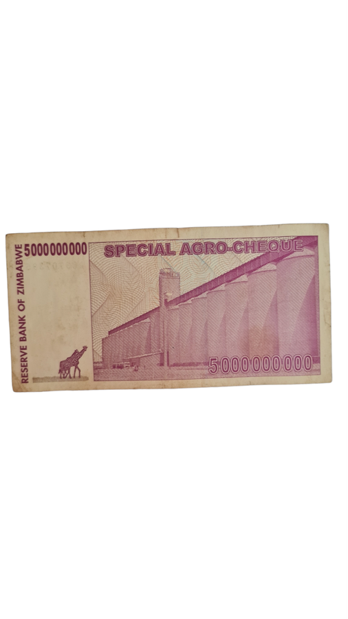 Zimbabwe 5 Billion Dollar Special Agro Cheque Bill Banknote