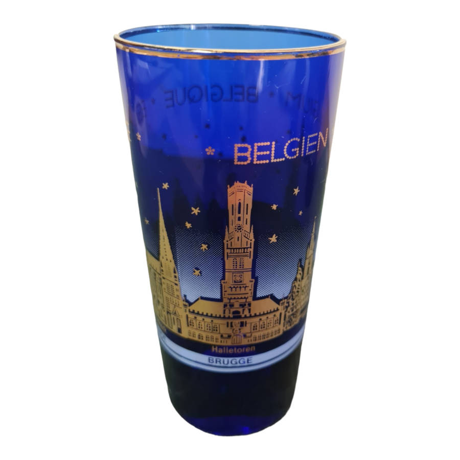 Cobalt Blue and Gold Belgium Souvenir Drinking Glass