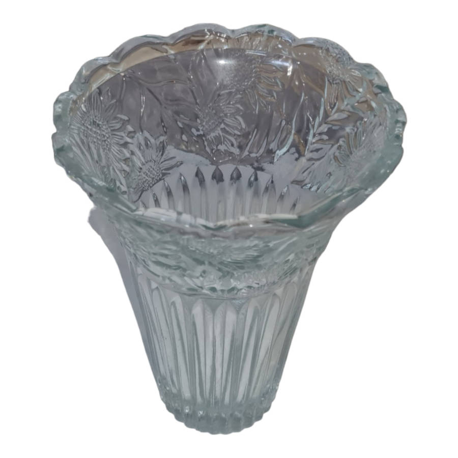 Vintage KIG MALAYSIA Crystal Vase with Embossed Sunflowers