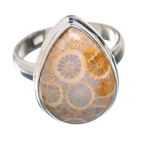 Fossil Coral 925 Sterling Silver Ring Size Q