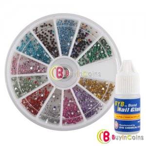 1.5mm Nail Art Tips Glitter Rhinestones 1800 Gift Glue