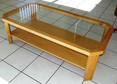 LARGE MAPLE & GLASS 2-TIER COFFEE TABLE (A1159/R)