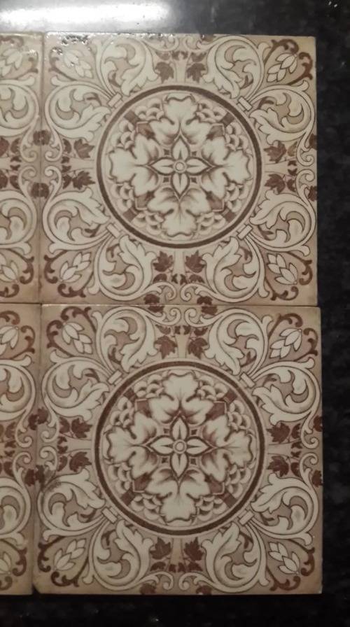 1880-1890`s Josiah Wedgwood Etruria Tiles, Rose and Ring Pattern - 4 Tiles, 1 bid for all 4