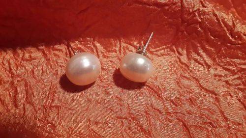 Huge  ( 14mm )  FW  Pearls Earrings  On 925 Backs