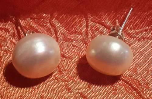 Huge  ( 14mm )  FW  Pearls Earrings  On 925 Backs
