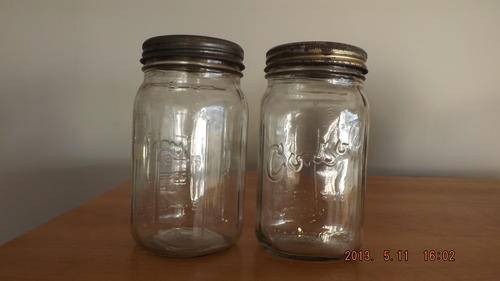 Two Vintage Imperial Measurement Consul Can fruit Jars.
