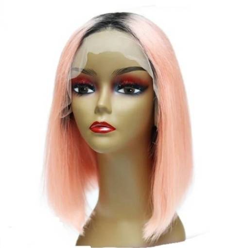 Peruvian Hair Wig 13x1 lace Frontal Tpart Ombre pink 12 inch. Grade 12A