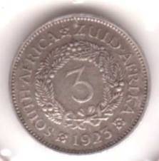 80 % SILVER =RARE## KEY-DATE-First year of issue-1923 -3 PENCE " Zuid-Africa"