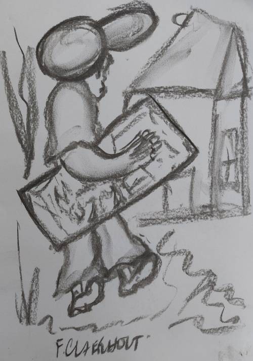 Frans Claerhout - Figure with cap - Charcoal on paper 21cm x 30cm with COA