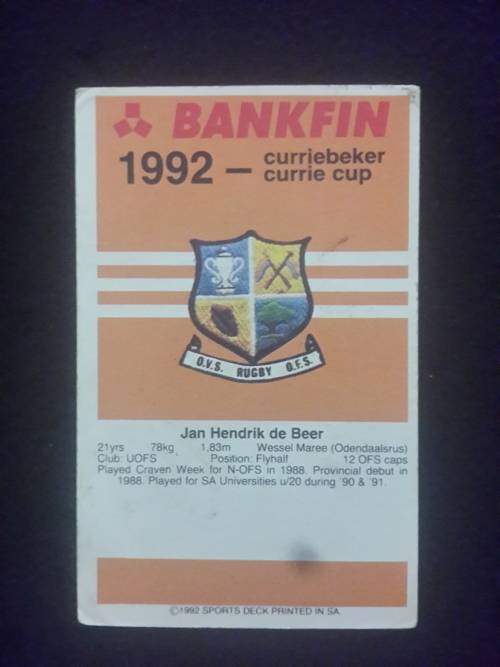 1992 Sports Deck Trading Card # 22 Jannie de Beer