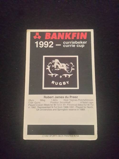 1992 Sports Deck Trading Card # 32 Robert du Preez