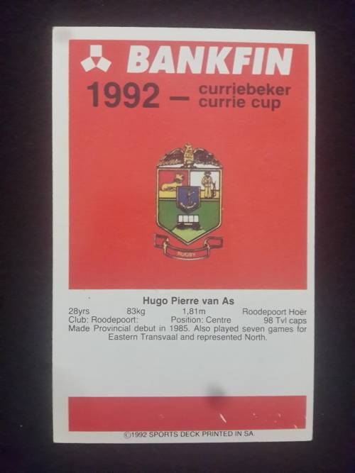 1992 Sports Deck Trading Cards # 99 Hugo van As